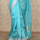 TURQUOISE BLUE WITH SILVER BORDER ORGANZA SILK SAREE