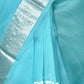 TURQUOISE BLUE WITH SILVER BORDER ORGANZA SILK SAREE