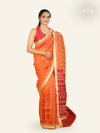 ORANGE WITH RED PALLU AND BLOCK PRINTED DESIGNS COTTON KOTA SAREE