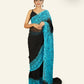 BLACK AND TURQUOISE BLUE BLOCK PRINTED GEORGETTE SAREE