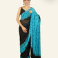 BLACK AND TURQUOISE BLUE BLOCK PRINTED GEORGETTE SAREE