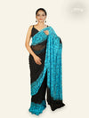 BLACK AND TURQUOISE BLUE BLOCK PRINTED GEORGETTE SAREE