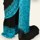 BLACK AND TURQUOISE BLUE BLOCK PRINTED GEORGETTE SAREE