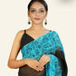 BLACK AND TURQUOISE BLUE BLOCK PRINTED GEORGETTE SAREE