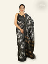 BLACK WITH OFFWHITE FLORAL THREAD EMBROIDERY TUSSAR SILK SAREE