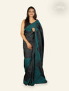 BLACK WITH PEACOCK BLUE KUTCH EMBROIDERY TUSSAR SILK SAREE
