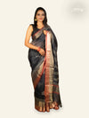 BLACK WITH BEIGE FLORAL MOTTIFS AND GOLD ZARI BORDER TUSSAR KOTA SAREE