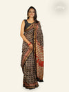 BLACK WITH BEIGE AND RED PRINT MAHESWARI SILK SAREE