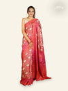 REDDISH MAROON AND CREAM FLORAL PRINTED TUSSAR SILK SAREE