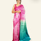 MAGENTA SHIBORI PRINTED WITH SHADED GREEN PALLU TUSSAR SAREE