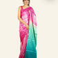MAGENTA SHIBORI PRINTED WITH SHADED GREEN PALLU TUSSAR SAREE