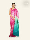 MAGENTA SHIBORI PRINTED WITH SHADED GREEN PALLU TUSSAR SAREE