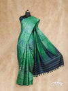 DARK GREEN AND NAVY BLUE WITH GEOMETRIC SHIBORI PATTERNS TUSSAR SILK SARI