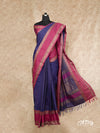 NAVY BLUE AND MAGENTA HAND-WOVEN KANCHI COTTON SAREE