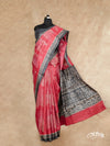 RED AND BLACK PRINTED WITH KANTHA HIGHLIGHTS TUSSAR SILK SAREE