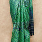 DARK GREEN AND NAVY BLUE WITH GEOMETRIC SHIBORI PATTERNS TUSSAR SILK SARI
