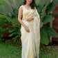 OFF-WHITE SILK ORGANZA SAREE WITH YELLOW HAND-PAINTED FLORAL DESIGNS