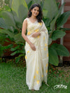 OFF-WHITE SILK ORGANZA SAREE WITH YELLOW HAND-PAINTED FLORAL DESIGNS