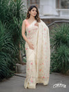 OFF-WHITE ORGANZA SAREE WITH FLORAL EMBROIDERY, SEQUINS, AND THREAD WORKED BORDER