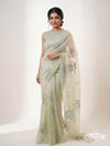 Pale green pure organza saree with floral embroidery