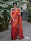 Orange and Red Shaded Pure Tussar Silk Saree with Gold Hand Embroidery