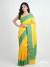 Yellow Banarasi Tissue Saree With Green Threadwork Border – Czarina Designer Wear Boutique, Trivandrum