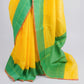 Close-up of Yellow Banarasi Tissue Saree With Green Threadwork Border fabric and drape – Czarina Boutique