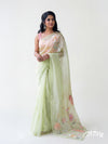 Apple Green Pastel Organza Saree with Multicoloured 3D Appliqué Work