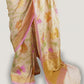 Close-up of Beige Banarasi Khaddi Georgette Saree with Multicolored Floral Designs fabric and drape – Czarina Boutique