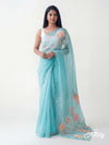 Aqua Blue Pastel Organza Saree with Multicoloured 3D Appliqué Work