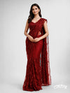 Maroon Silk Net Saree with Delicate Embroidery