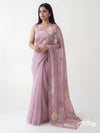 Dusty Lavender Pastel Organza Saree with Multicoloured 3D Appliqué Work