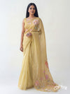 Yellow Pastel Organza Saree with Multicoloured 3D Appliqué Work