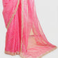 Magenta Organza Saree with Lehariya Designs, Sequins, and Mirror Embroidery