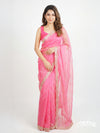 Magenta Organza Saree with Lehariya Designs, Sequins, and Mirror Embroidery