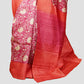 Close-up of Magenta And Cream Floral Printed Tussar Silk Saree fabric and drape – Czarina Boutique