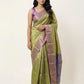 Light Olive Green Lightweight With Purple And Gold Threadwork Kanchipuram Saree – Czarina Designer Wear Boutique, Trivandrum