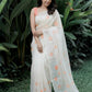 OFF-WHITE SILK ORGANZA SAREE WITH PEACH HAND-PAINTED FLORAL DESIGNS
