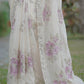 Detail view of Off white pure organza saree with pastel lavender floral motifs and delicate beadwork – Czarina Boutique