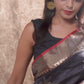 BLACK WITH BEIGE FLORAL MOTTIFS AND GOLD ZARI BORDER TUSSAR KOTA SAREE