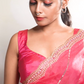 Magenta Organza Saree with Lehariya Designs, Sequins, and Mirror Embroidery
