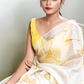 OFF-WHITE SILK ORGANZA SAREE WITH YELLOW HAND-PAINTED FLORAL DESIGNS