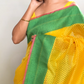 YELLOW BANARASI TISSUE SAREE WITH GREEN THREADWORK BORDER
