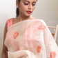 OFF-WHITE SILK ORGANZA SAREE WITH PEACH HAND-PAINTED FLORAL DESIGNS