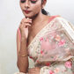 OFF-WHITE ORGANZA SAREE WITH FLORAL EMBROIDERY, SEQUINS, AND THREAD WORKED BORDER