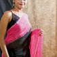 BLACK AND PINK WITH BLOCK PRINTED DESIGNS GEORGETTE SAREE
