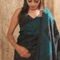 BLACK WITH PEACOCK BLUE KUTCH EMBROIDERY TUSSAR SILK SAREE