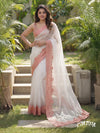 Off White Organza Saree with Peach Embroidered Borders – Czarina Designer Wear Boutique, Trivandrum