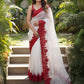 Off White Organza Saree with Red Embroidered Borders – Czarina Designer Wear Boutique, Trivandrum