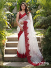 Off White Organza Saree with Red Embroidered Borders – Czarina Designer Wear Boutique, Trivandrum
